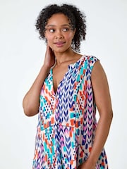Roman Blue Aztec Pleat Front Pocket Dress - Image 4 of 5
