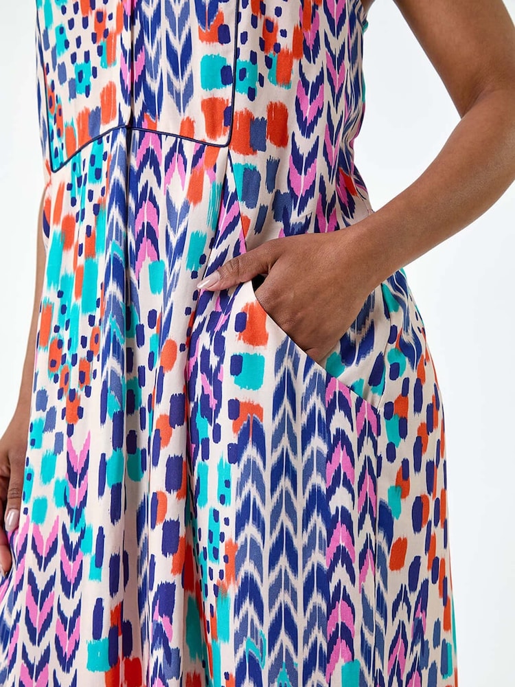 Roman Blue Aztec Pleat Front Pocket Dress - Image 5 of 5