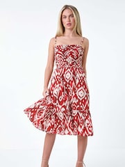 Roman Red Strappy Shirred 100% Cotton Dress - Image 2 of 5