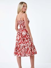 Roman Red Strappy Shirred 100% Cotton Dress - Image 3 of 5