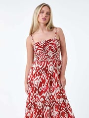 Roman Red Strappy Shirred 100% Cotton Dress - Image 4 of 5