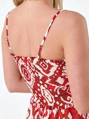 Roman Red Strappy Shirred 100% Cotton Dress - Image 5 of 5