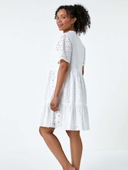 Roman White 100% Cotton Broderie Frill Hem Dress - Image 3 of 5
