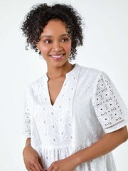 Roman White 100% Cotton Broderie Frill Hem Dress - Image 4 of 5