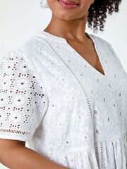 Roman White 100% Cotton Broderie Frill Hem Dress - Image 5 of 5
