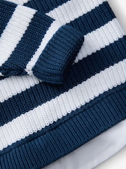 Navy Stripe 100% Cotton Knitted Mock Shirt Jumper (3mths-7yrs) - Image 4 of 4