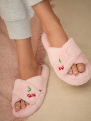 Bath & Body Works Pink Cherry Furry Slippers - Image 1 of 8
