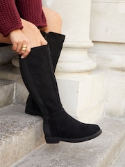 Linzi Black Steel Wide Fit High Leg Boots With Stretch Panel - Image 2 of 6