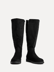 Linzi Black Steel Wide Fit High Leg Boots With Stretch Panel - Image 4 of 6