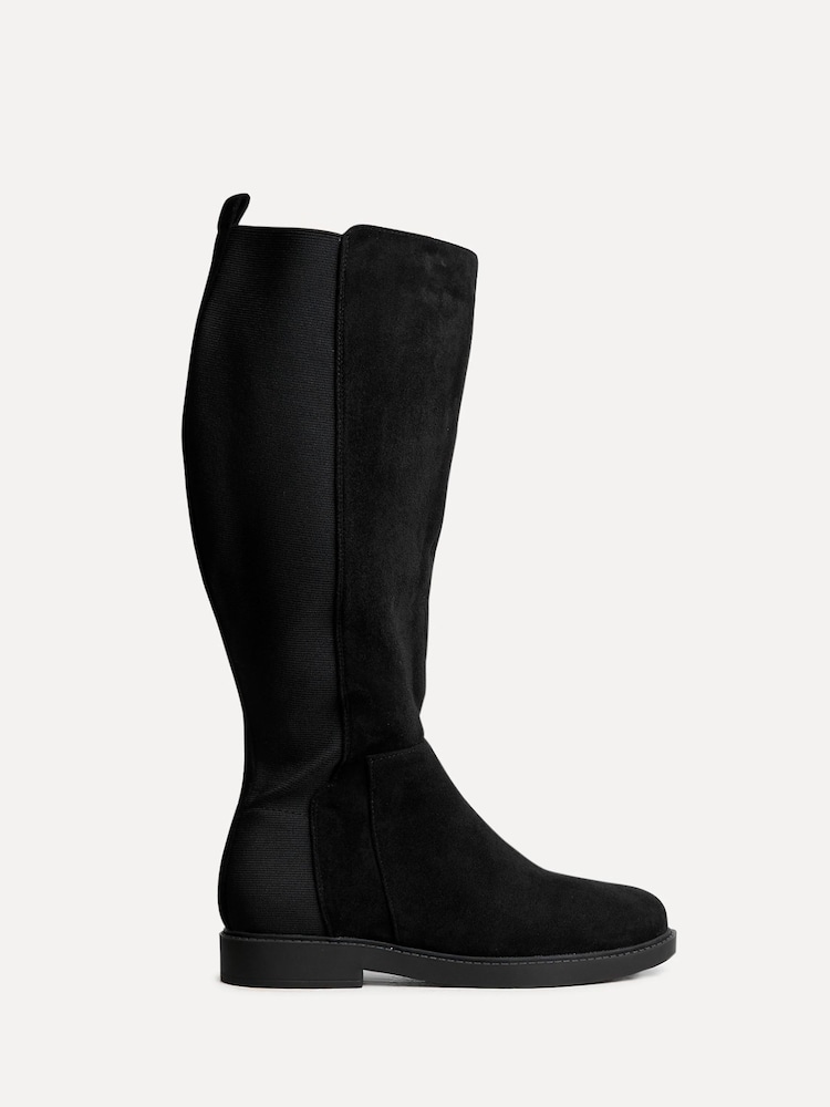 Linzi Black Steel Wide Fit High Leg Boots With Stretch Panel - Image 6 of 6