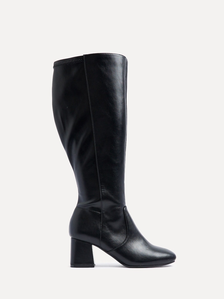 Linzi Black Fable Wide Fit Block Heeled High Leg Boots - Image 2 of 5