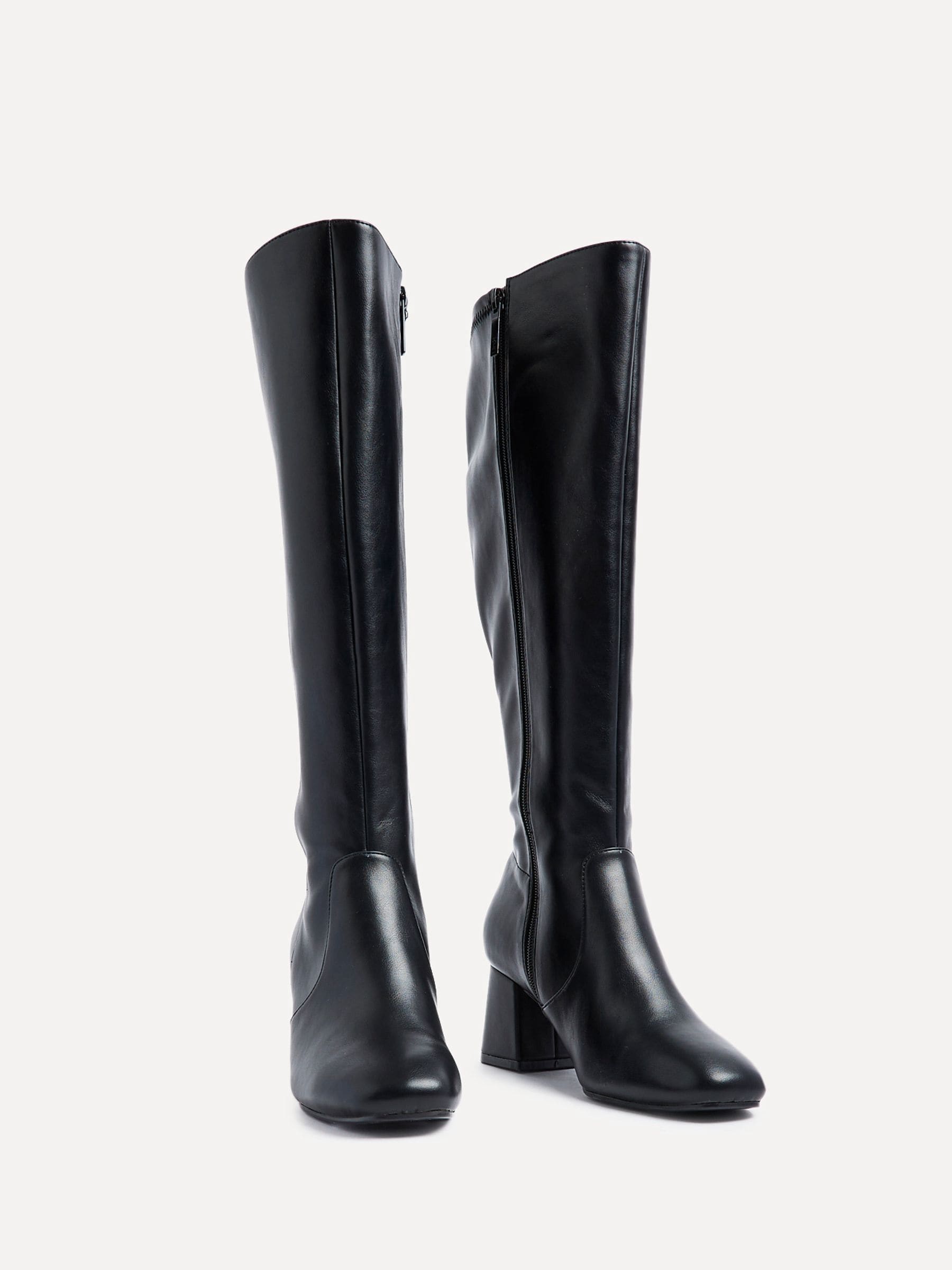 Buy Linzi Black Fable Wide Fit Block Heeled High Leg Boots from