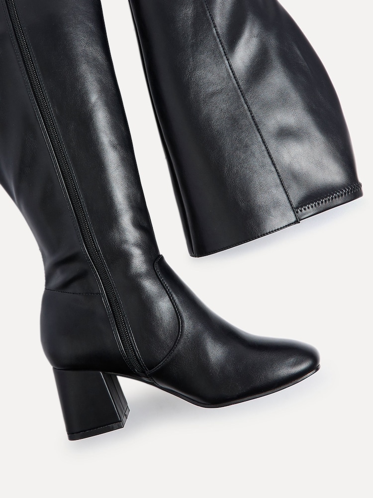 Linzi Black Fable Wide Fit Block Heeled High Leg Boots - Image 5 of 5