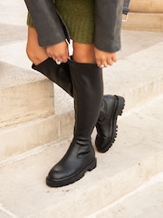 Linzi Black Briody Wide Fit PU Stretch High Leg Boots - Image 1 of 6