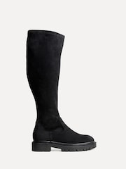Linzi Black Suede Briody Wide Fit PU Stretch High Leg Boots - Image 2 of 5