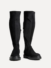 Linzi Black Suede Briody Wide Fit PU Stretch High Leg Boots - Image 3 of 5