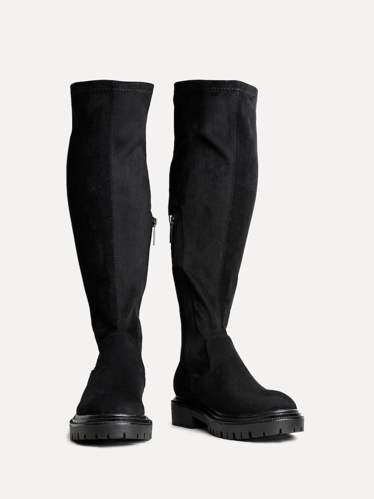 Suede noire - Bottes hautes Linzi Briody en PU stretch grand format - Image 3 of 5