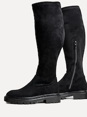 Linzi Black Suede Briody Wide Fit PU Stretch High Leg Boots - Image 4 of 5