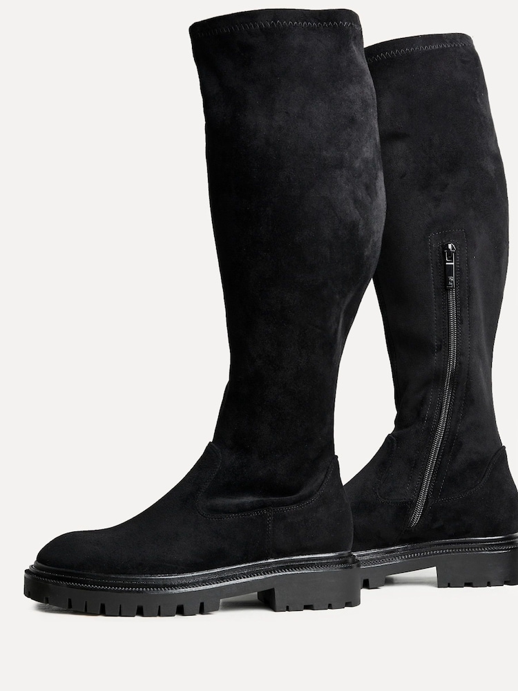 Suede noire - Bottes hautes Linzi Briody en PU stretch grand format - Image 4 of 5