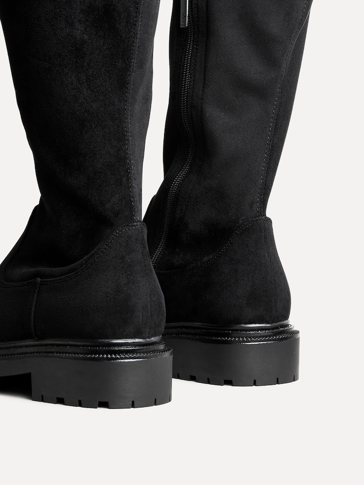 Linzi Black Suede Briody Wide Fit PU Stretch High Leg Boots - Image 5 of 5