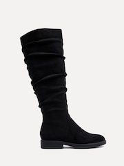 Linzi Black Liana High Leg Faux Suede Flat Ruched Boots - Image 3 of 6