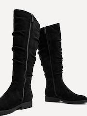 Linzi Black Liana High Leg Faux Suede Flat Ruched Boots - Image 5 of 6