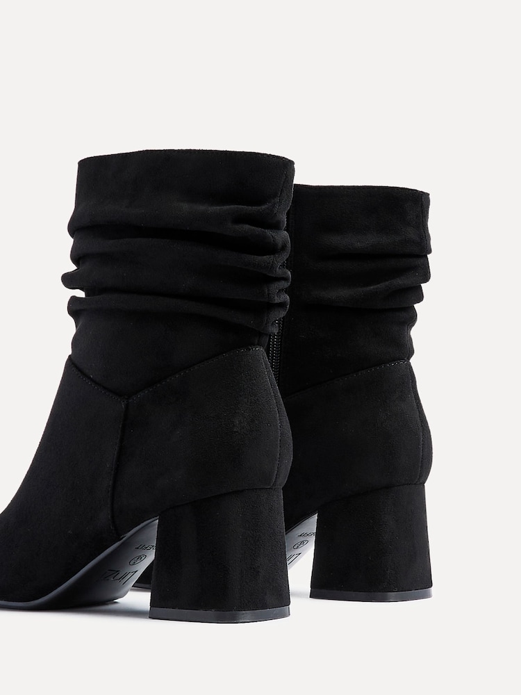 Linzi Black Wide Fit Zayda Ruched Heeled Ankle Boots - Image 5 of 5 Linzi Black Wide Fit Zayda Ruched Heeled Ankle Boots - Image 5 of 5