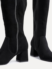 črna Suede - Linzi Fable širok kroj Block Heeled High Leg gležnjarji - Slika 5 iz 6