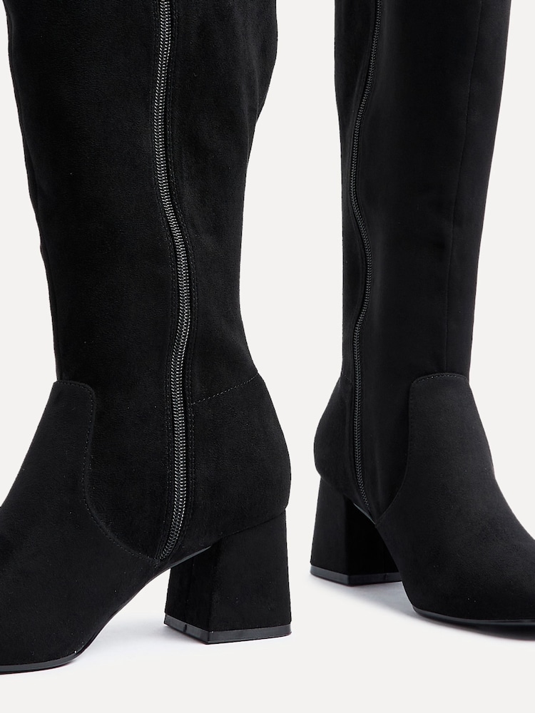 Linzi Black Suede Fable Wide Fit Block Heeled High Leg Boots - Image 5 of 5 Linzi Black Suede Fable Wide Fit Block Heeled High Leg Boots - Image 5 of 5