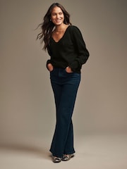 Laura Ashley Black Pointelle V-Neck Jumper - Image 2 of 5