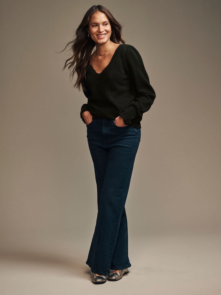 Laura Ashley Black Pointelle V-Neck Jumper - Image 2 of 5