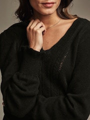 Laura Ashley Black Pointelle V-Neck Jumper - Image 4 of 5