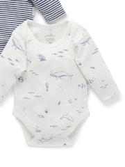 Purebaby Blue Long Sleeve Printed 100% Cotton Bodysuits 2 Pack - Image 2 of 4