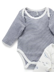 Purebaby Blue Long Sleeve Printed 100% Cotton Bodysuits 2 Pack - Image 3 of 4