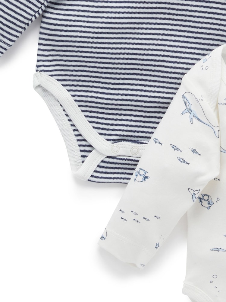 Blau - Purebaby Long Sleeve Printed 100% Cotton Bodysuits 2 Pack - Bild 4 von 4 Blau - Purebaby Long Sleeve Printed 100% Cotton Bodysuits 2 Pack - Bild 4 von 4