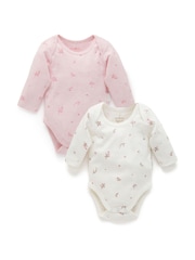 Purebaby Pink Long Sleeve Printed 100% Cotton Bodysuits 2 Pack - Image 1 of 5