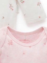 Purebaby Pink Long Sleeve Printed 100% Cotton Bodysuits 2 Pack - Image 4 of 5