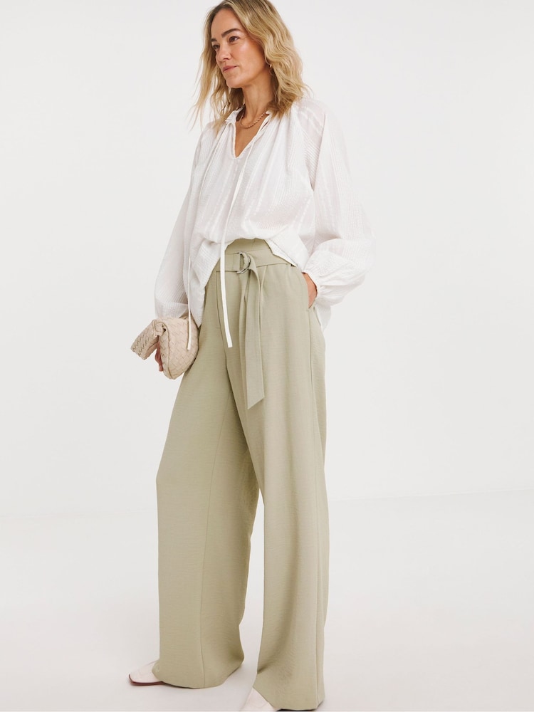 JD Williams Natural JD Williams Natural Belted Trousers - Image 1 of 5