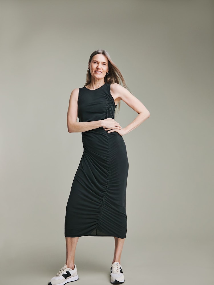JD Williams Grey Jersey Modal Sleevles Ruched Seam Midi Dress - Image 1 of 4