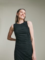 JD Williams Grey Jersey Modal Sleevles Ruched Seam Midi Dress - Image 2 of 4