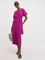 JD Williams Purple Linen Wrap Dress - Image 1 of 5