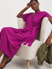 JD Williams Purple Linen Wrap Dress - Image 2 of 5