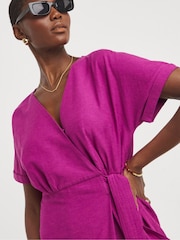 JD Williams Purple Linen Wrap Dress - Image 4 of 5
