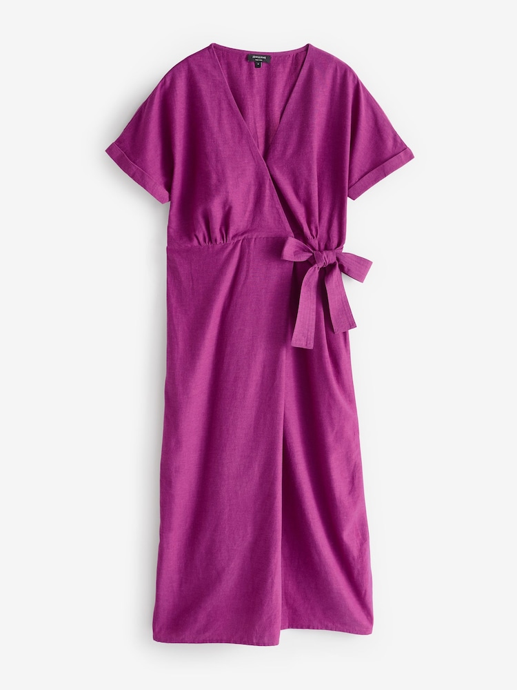 JD Williams Purple Linen Wrap Dress - Image 5 of 5