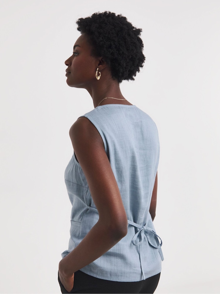 JD Williams Blue Linen Waistcoat - Image 4 of 4 JD Williams Blue Linen Waistcoat - Image 4 of 4