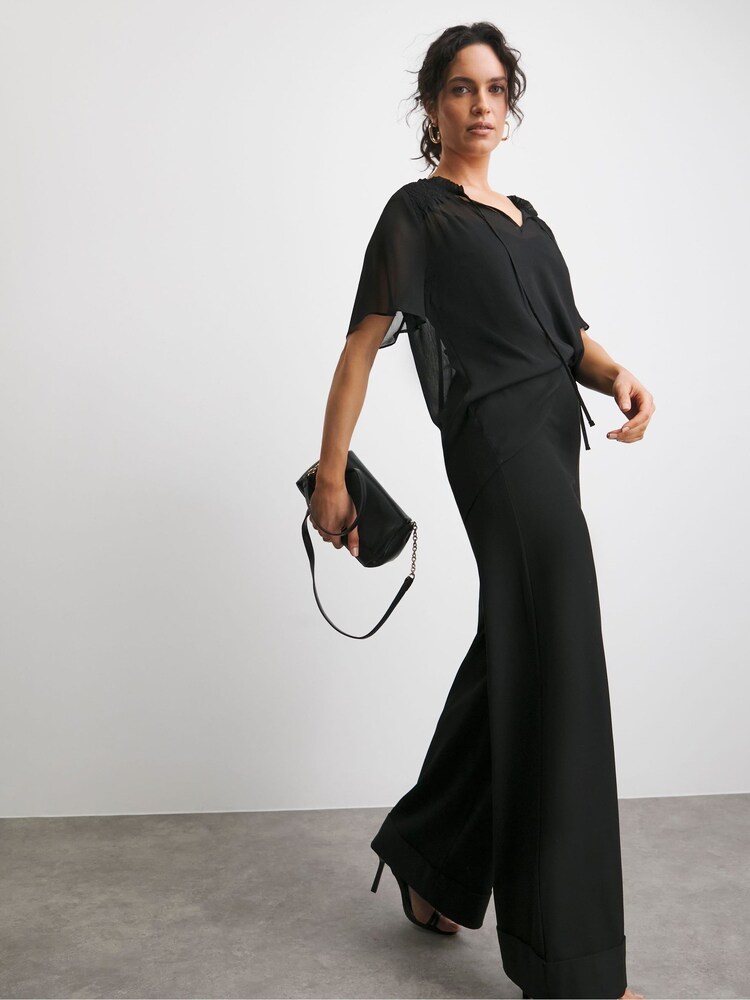 JD Williams Chiffon Short Sleeve Black Blouse - Image 2 of 4