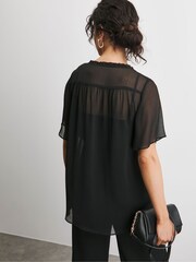 JD Williams Chiffon Short Sleeve Black Blouse - Image 3 of 4