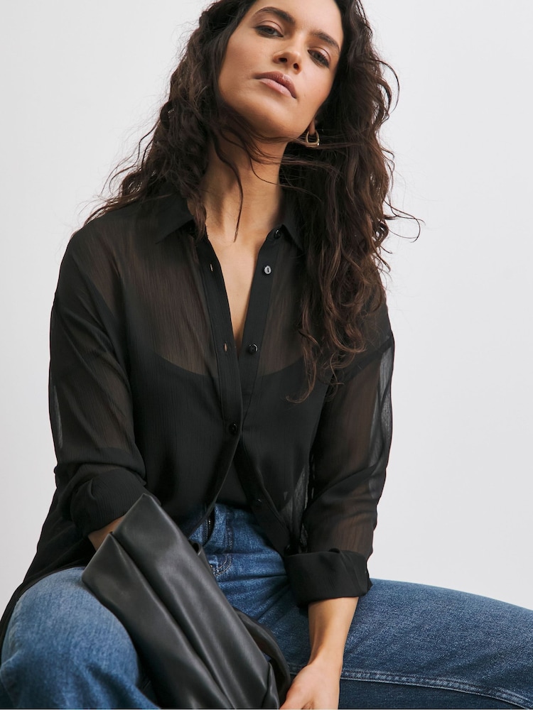 JD Williams Oversized Chiffon Black Shirt With Cami - Image 1 of 4
