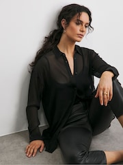 JD Williams Oversized Chiffon Black Shirt With Cami - Image 4 of 4