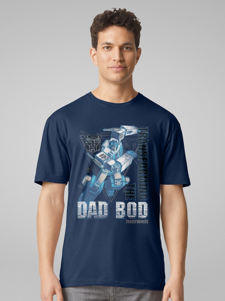 All + Every Blue Mens Fathers Day Transformers Transforming The Dad Bod 100% Cotton T-Shirt - Image 2 of 4